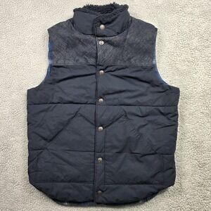 Gap Pendleton Vest Mens Small Navy‎ Blue Denim Puffer Plaid Lined Sherpa Collar